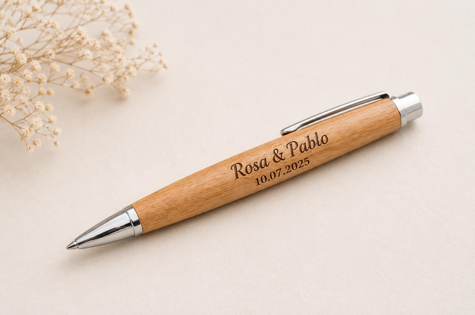 Bolígrafo de madera personalizado con grabado láser | Detalle para eventos