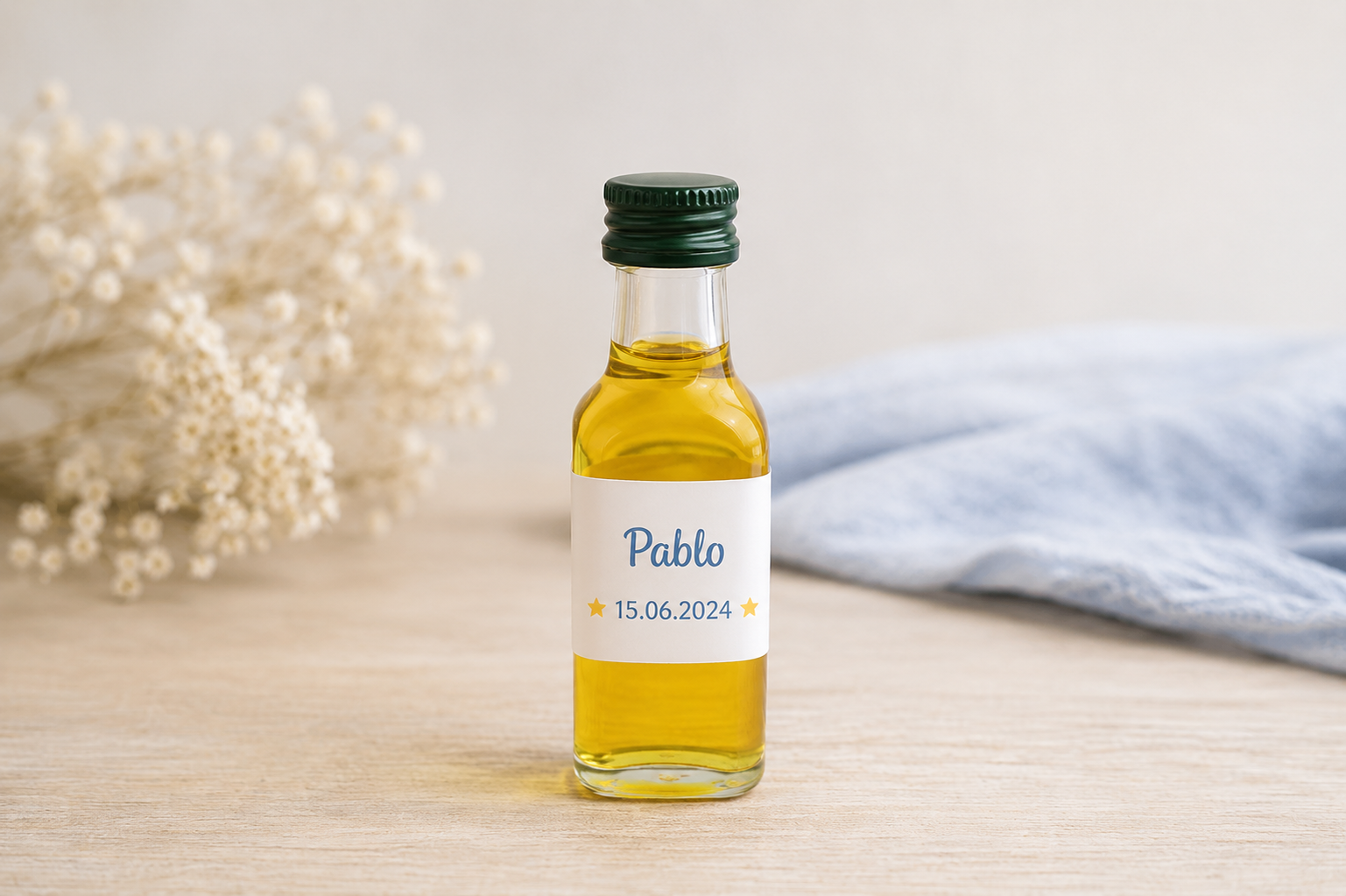 Mini botella de aceite de oliva personalizada | Detalle gourmet para eventos